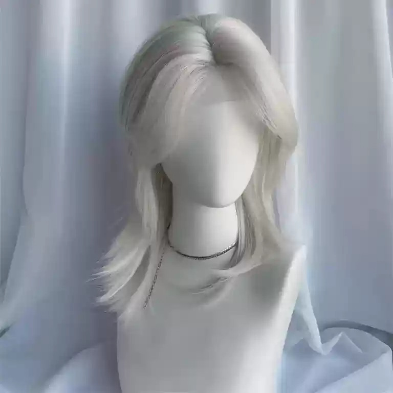 假发女前额蕾丝银灰色中分狼尾鲻鱼头中性高层次万用cos全头套式