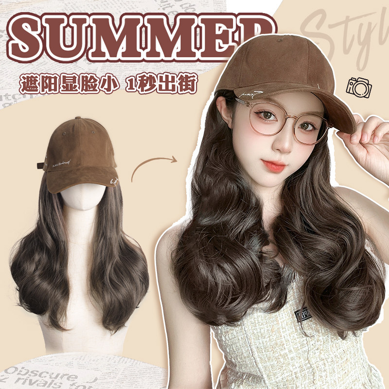 假发帽子一体女夏天最新款棒球帽