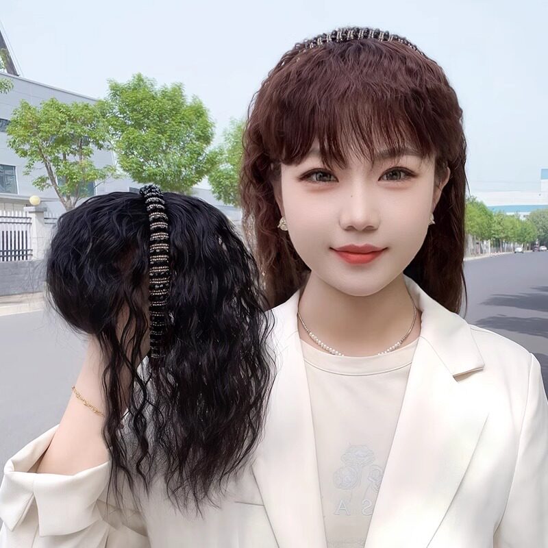 假发女水钻发箍刘海卷发片蓬松玉米烫仿真发自然无痕遮白发补发块