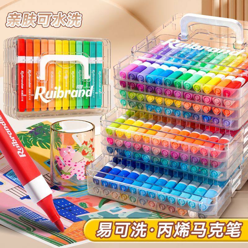 新品三角杆锐牌丙烯马克笔直液儿童美术软头专用学生不透色可叠色