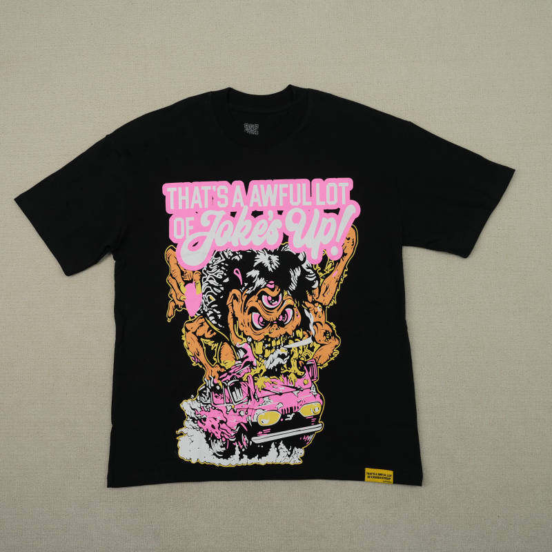 thumbnail for Pink Car Monster Print Logo Round Neck Short Sleeves