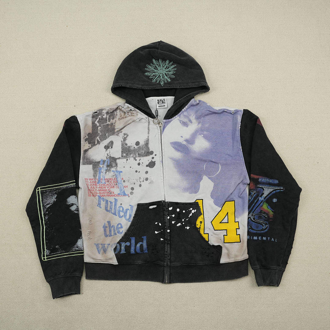 thumbnail for Character photo, purple tie-dye logo, zipper hooded long-sleeved sweatshirt