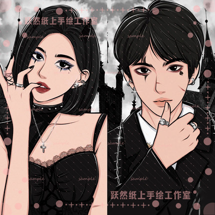 手绘头像定制情侣可爱甜酷韩系卡通漫画写实女生画像头像形象设计