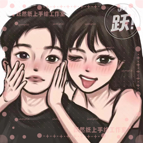 Q版手绘情侣头像DIY限时送背景！