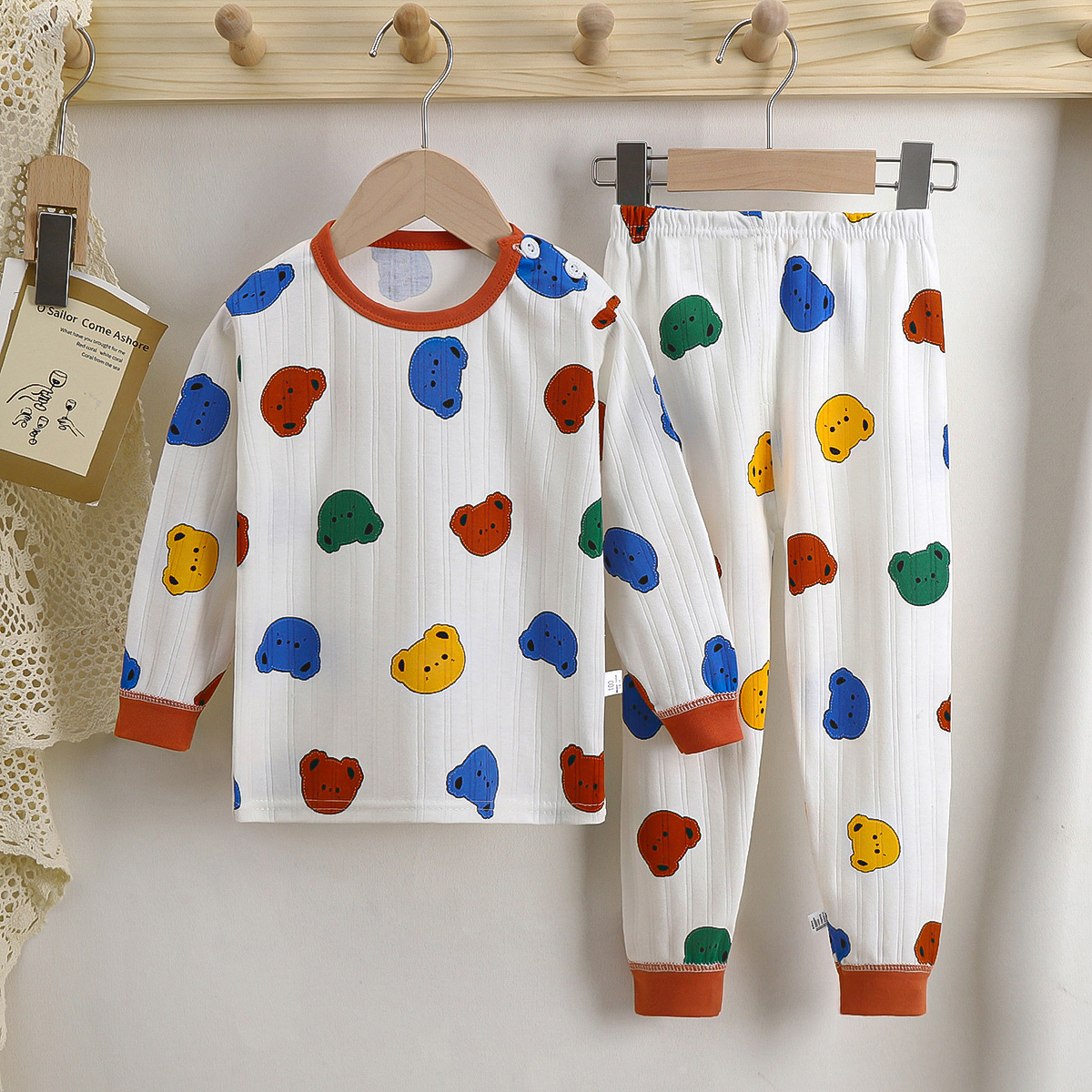 A类儿童纯棉秋衣秋裤男女童提花全棉