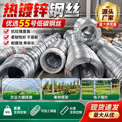 热镀锌钢丝16号12号10号农业用钢丝镀锌防锈钢丝大棚葡萄树搭架丝