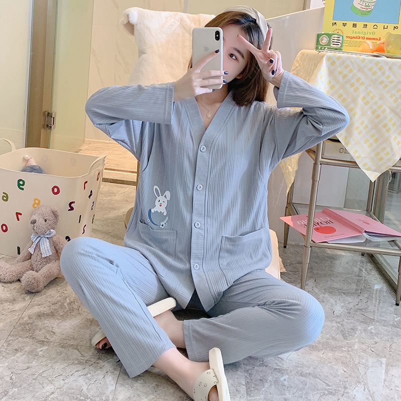 月子服夏季棉产后孕妇睡衣女春秋喂奶哺乳家居服S产妇出院装FJC