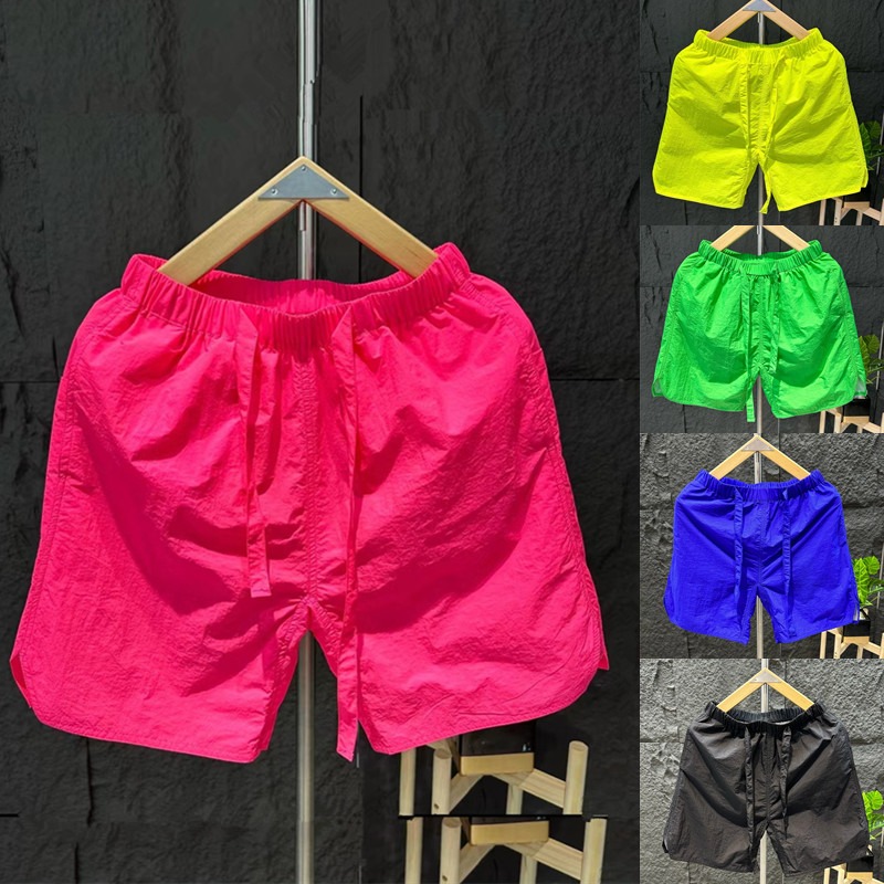 多巴胺穿搭火f龙果色短裤男女运动裤玫红色直筒宽松半裤情侣沙滩