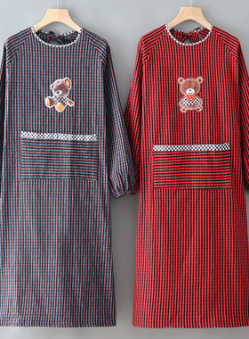 2021新款纯棉长袖围裙厨房x做饭家用女罩衣老粗布上班干活男工作