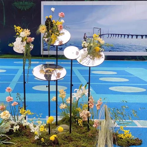 婚庆铁艺道具镜面圆镜子道具路引支架五件套架子摆件户外婚礼森系