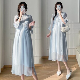 小清新九分袖 时尚 雪纺连衣裙宽松休闲裙子简约孕妇裙春 春装 孕妇装