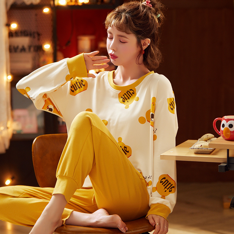 秋冬季睡衣女士长袖纯棉学生可爱卡通宽松套装韩版夏春秋款家居服