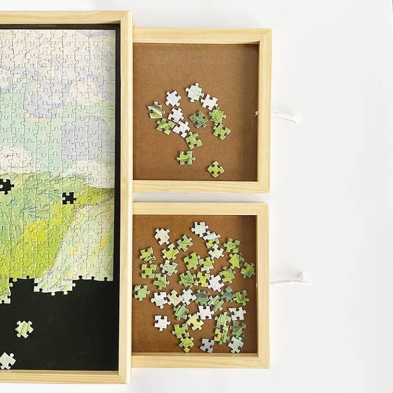 木制拼图桌拼图收纳桌带抽屉成人拼图工作台1000片可配支架