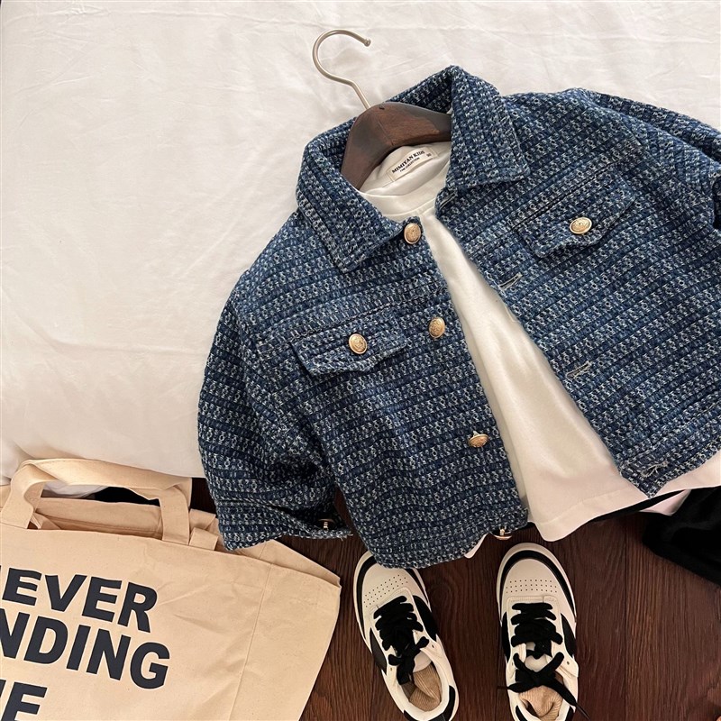 2023春季男宝薄外套中小童重工牛仔上衣潮宝宝翻领休闲宽松小外套