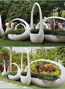 创意玻璃钢花篮花缸雕塑户外园林景E观庭院花公园草坪装饰婚庆摆