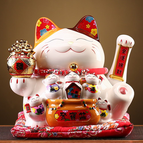 创意摇手招财猫摆件家用客厅x桌面装饰品开业礼品大小号陶瓷发财
