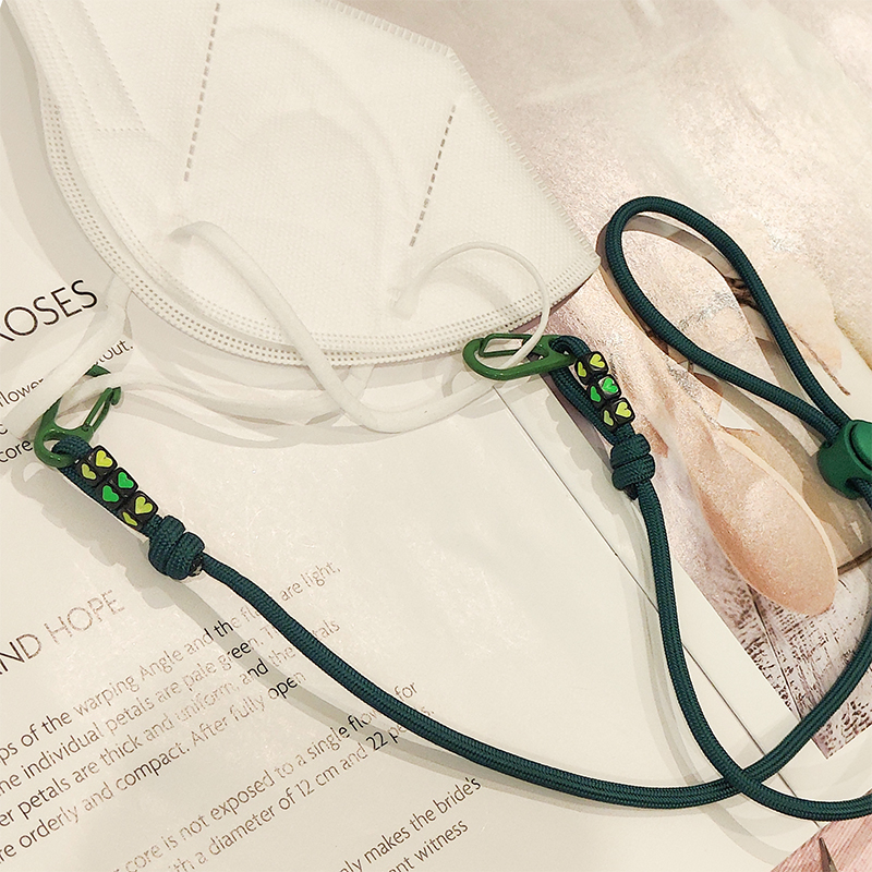 新款桃心口罩挂绳 口罩链 黑色爱心挂颈式口罩防丢绳 帽绳