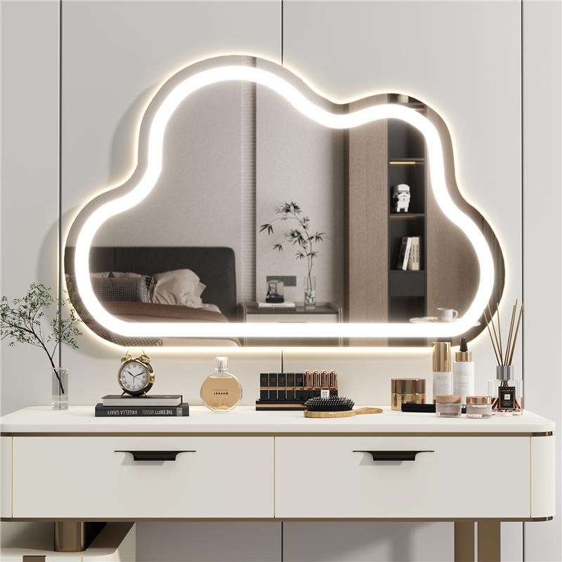 云朵化妆镜2024新款梳妆台镜子卧室桌面墙壁挂智能led带灯梳妆镜