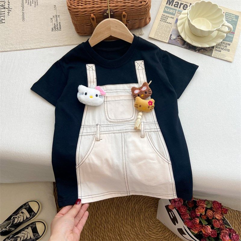 女童连衣裙2025新款夏季宝宝洋气短袖T恤裙休闲黑色假两件背带裙,童装/婴儿装/亲子装,连衣裙,淘宝优惠券,粉丝福利购,淘宝优惠卷