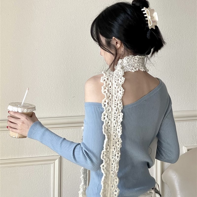 [雾里看花]钩针细围巾编织材料包 手工DIY自制钩织窄围巾春秋