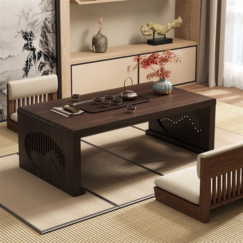 飘窗小桌子可折叠茶几新中式茶台榻榻米茶桌炕桌家用实木坐地矮桌