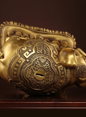 铜猪摆件纯铜生肖猪福字猪元宝财猪客厅办公室桌面金猪存钱罐大号