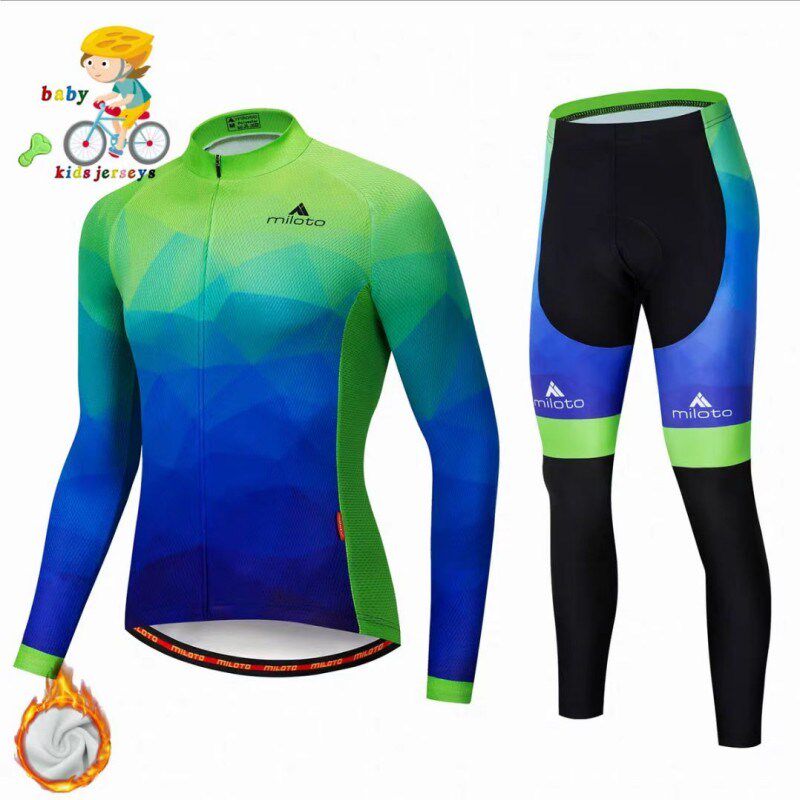 抓绒加厚儿童骑行裤平衡车长袖套装保暖自行车男女大童轮滑服定制