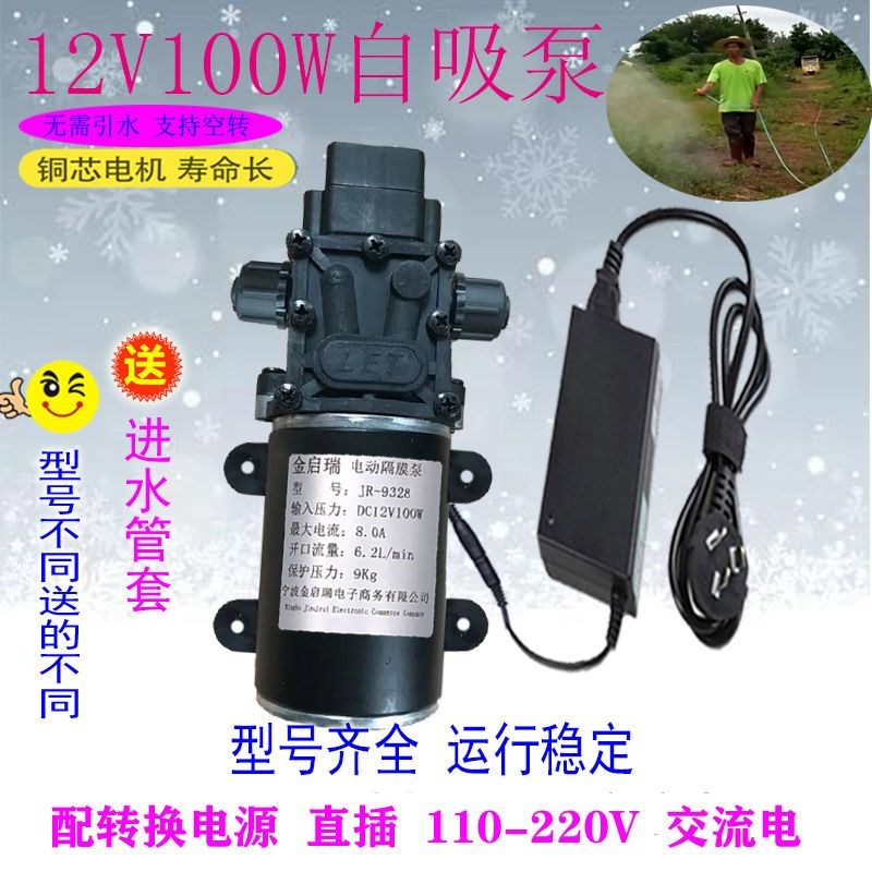 12V60/100W自吸增压泵微型C抽水高压水泵家用喷头洗车小型水泵