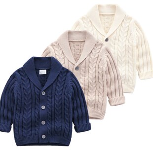 男宝宝纯棉针织小开衫春秋款婴儿翻领外套毛衣外出服男童上衣服