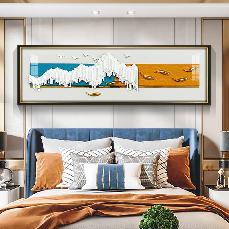 温馨现代简约实物画卧室床头挂画轻奢3dK立体手工高档富贵鱼装饰图片