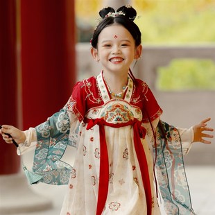朱颜 汉服女童春秋款儿童洋装唐朝公主宝宝襦裙红色中秋节唐装