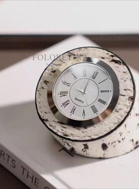 现代轻奢简约天然马毛小座钟样板间书房卧室床头柜T台面时钟装饰