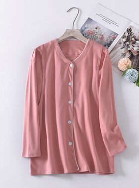 秋冬新纯色e纯棉加厚喂奶衣孕妇产后月子服睡衣哺乳长袖T恤可外穿