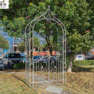 户外庭院铁艺拱门花架爬藤架带门葡D萄月季攀爬拱形架婚庆花园装z