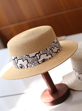 2025年春夏新品日系花朵百搭女士休闲帽遮阳帽平顶平檐防晒帽出游