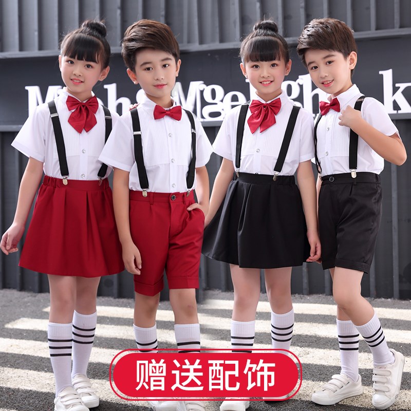 国庆儿童合唱演出服男女童背带套装中小学生大合唱团毕业表演服装