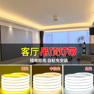 客廳天花板專用led燈帶2024新C款 耐彎曲高亮暖色免開槽照明軟燈條