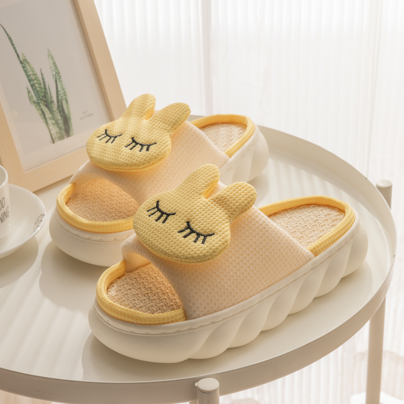 四季亚麻拖鞋女i夏季可爱厚底踩屎感春秋居家室内地板棉麻布艺凉