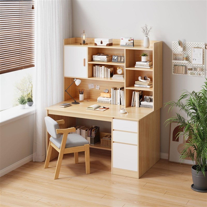 电脑桌台式家用书架书柜一体写字学习桌椅组合家用书房卧室办公桌
