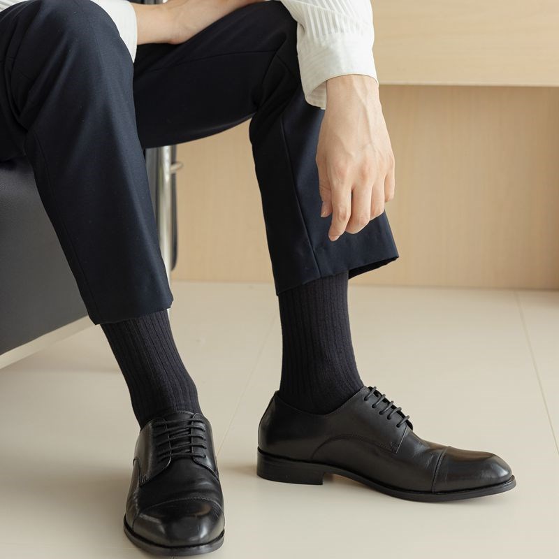 黑色袜子男士商务正装皮鞋长袜秋季西装长筒棉袜纯色高腰灰色长款