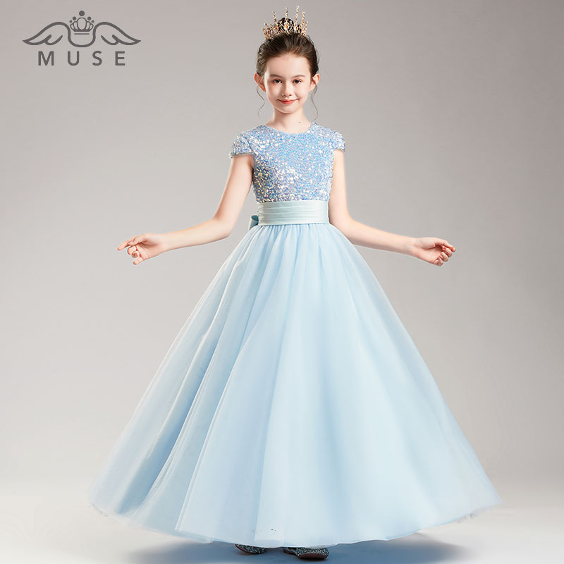 2021新款女童钢琴表演服公主裙高端亮片儿童主持合唱演出服礼服裙