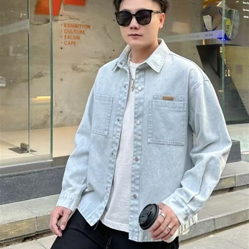 洗水牛仔衬衫外套l男士春秋款高级感休闲百搭纯色衬衣男款上衣夹
