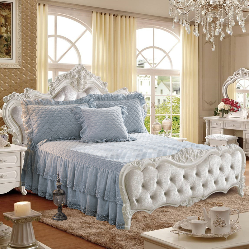 欧式无床尾床罩两边床裙款公主风三件G套高档奢华花边蕾丝床盖单