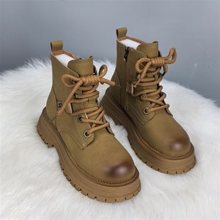 英伦风真皮爆款 马丁靴女202i4秋冬新款 短靴子厚底增高复古大黄靴