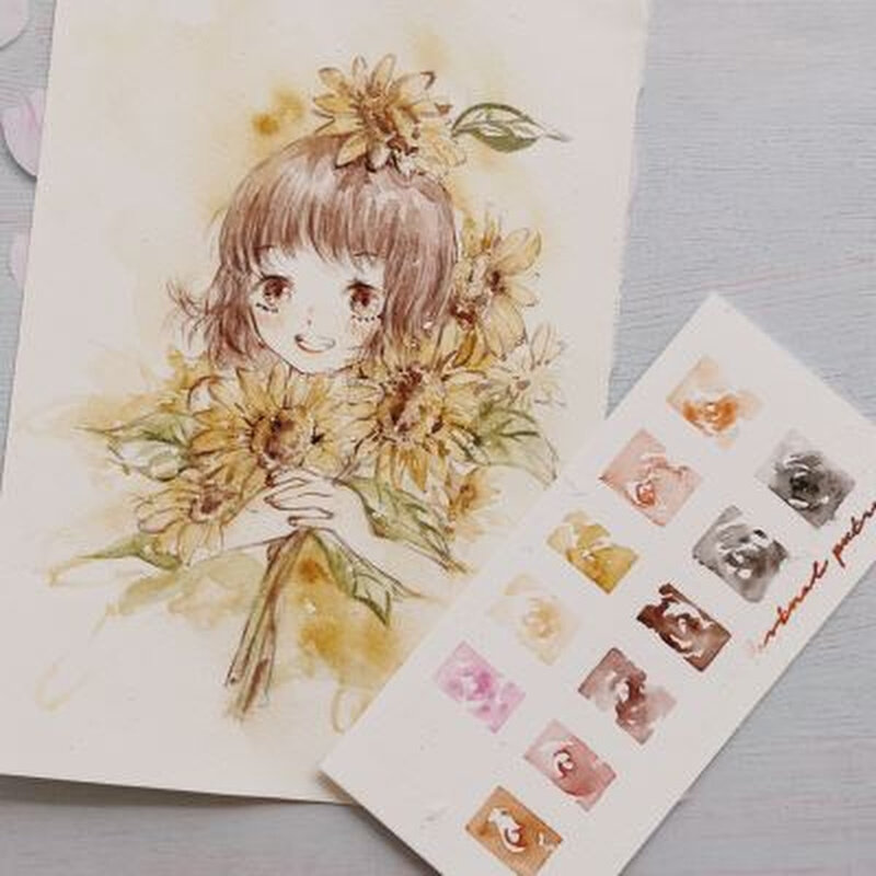 艺柏迪嘉肤色水彩韶颜12色肖像色系固体水彩颜料肉色人物动漫画像