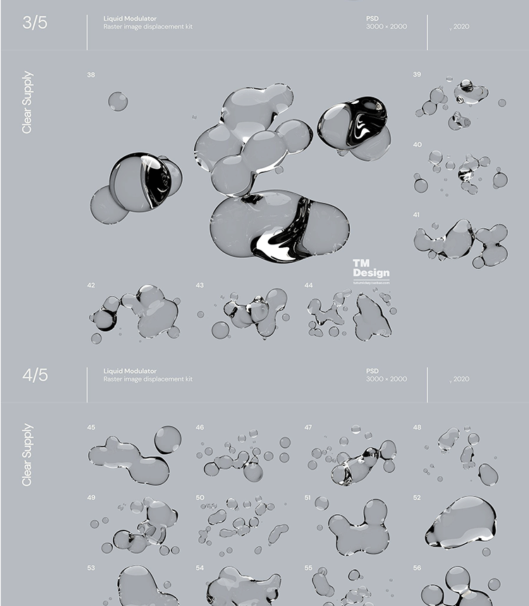 60款透明水滴液流体海报背景主视觉kv装饰元素png设计ps素材