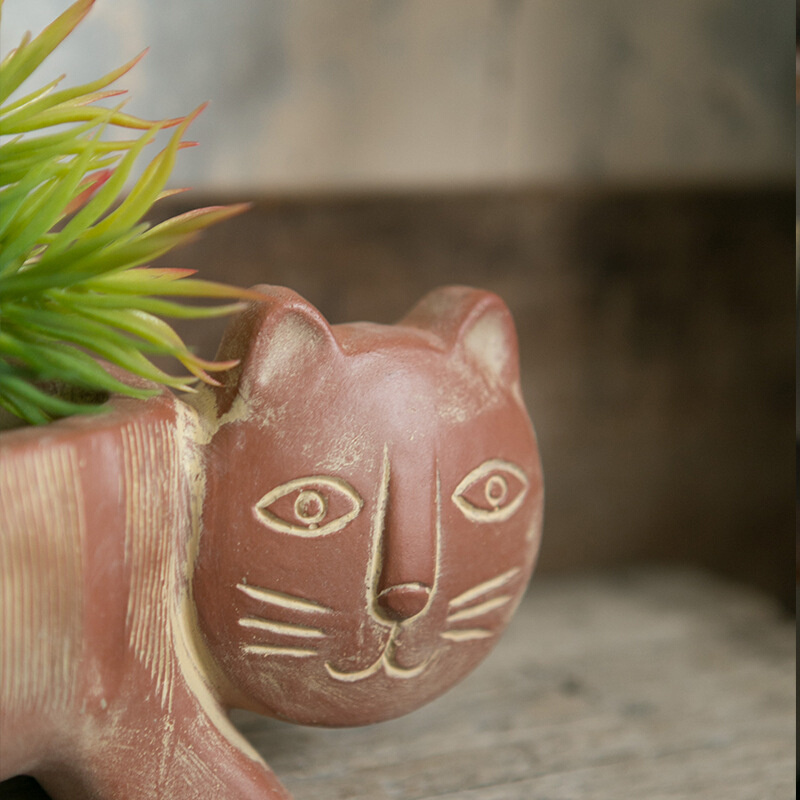 厂尚源坊猴尾柱抽象猫咪动物花盆非洲部落艺术花器庭院装饰花园促