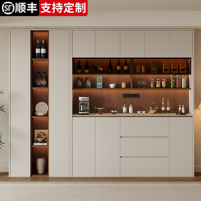 定制enf级靠墙一体台面岩板餐边柜中古实木置物柜茶水柜2025新款