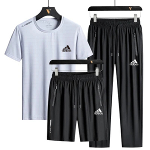 奥特莱斯运动男装三件套正品男士短袖休闲套装短裤折扣速干衣T恤