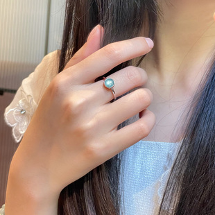 琳琯瑛翡翠蛋面戒指蓝水单珠裸石宝石戒环女s925银轻奢设计感礼物